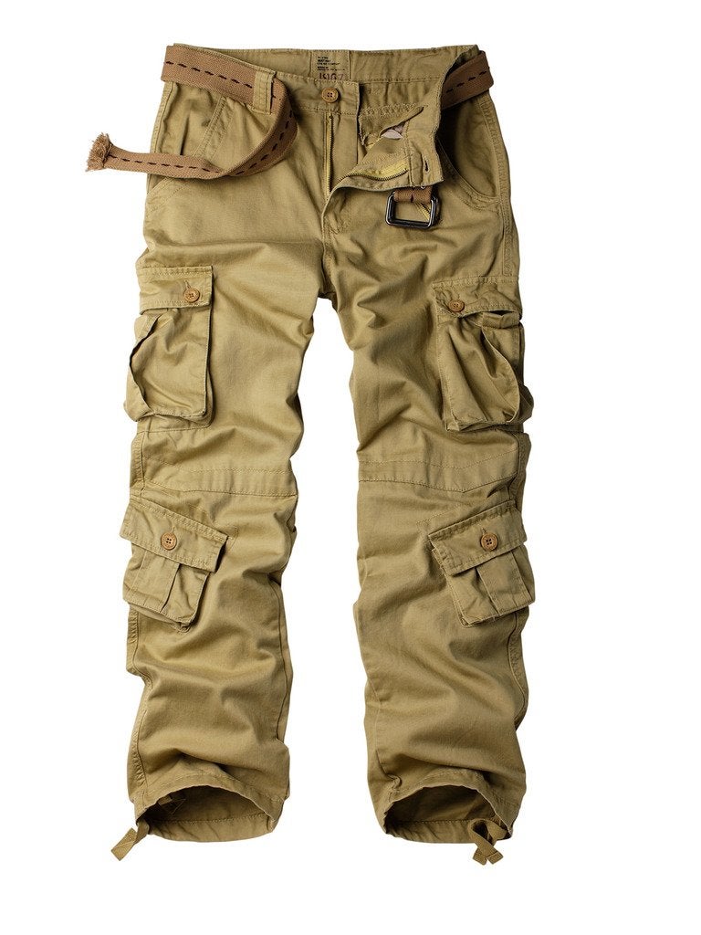 AKARMY Men's Camo Cargo Work Pants Cotton Military Army Casual Tactical Wild Combat Pants with 8 Pockets Khaki 34x32 - Image 1